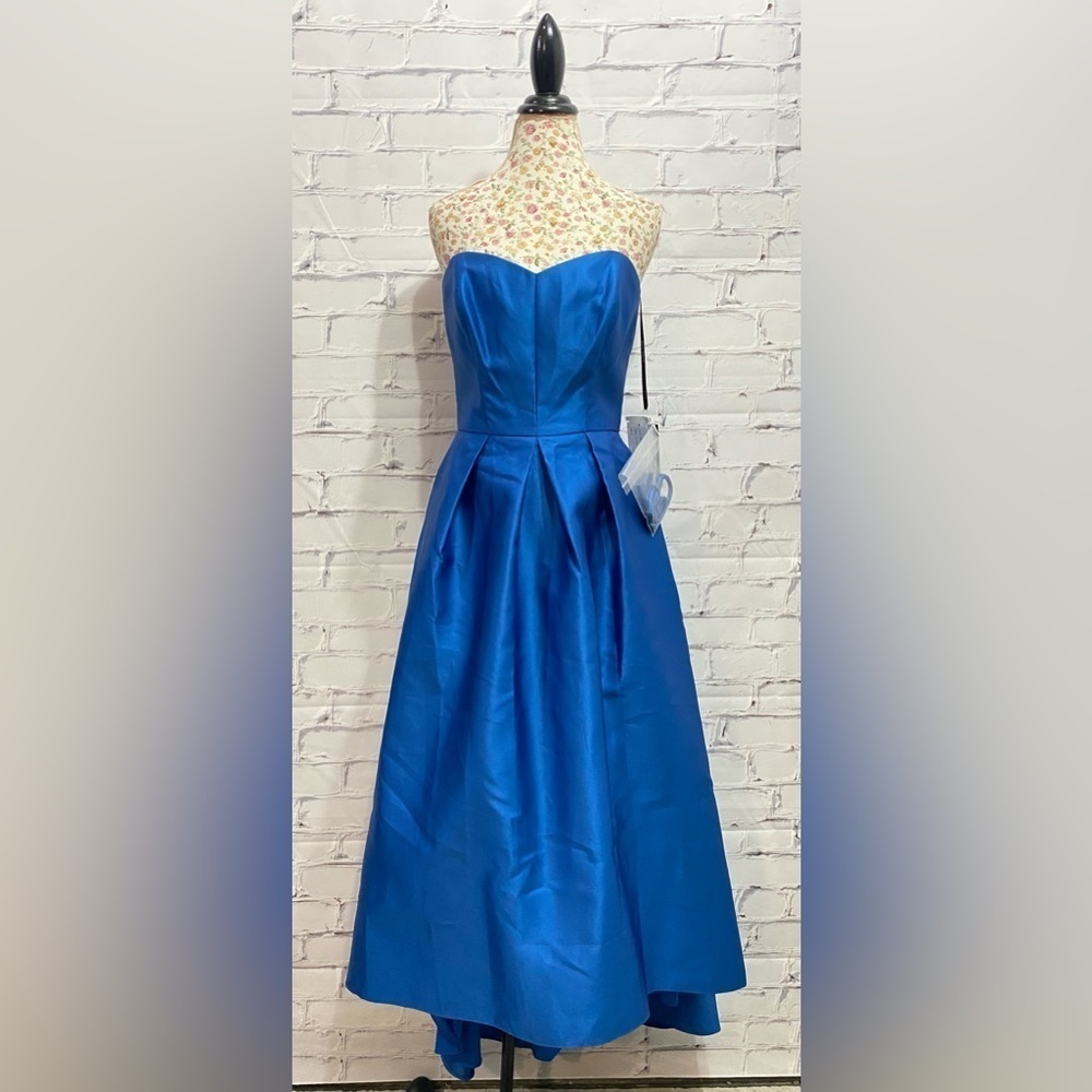 Alfred Sung Women's Strapless Blue High-Low Maxi Dress